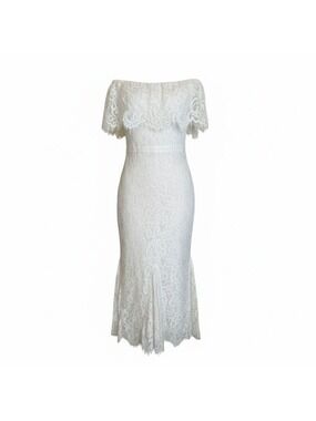 Just Me White Lace Off Shoulder Mermaid Midi Dress Small